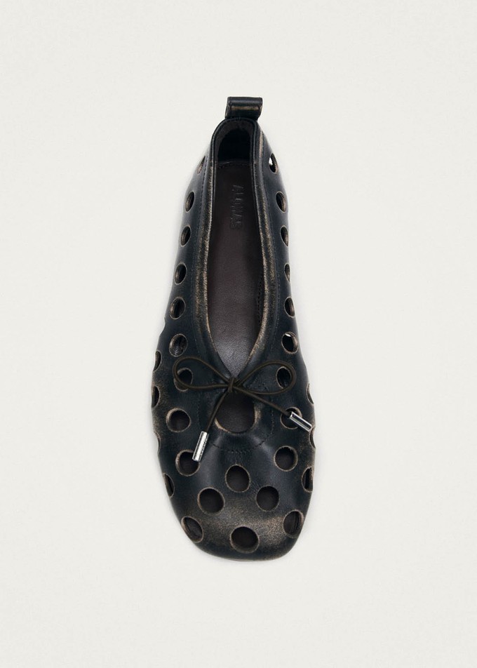 Rosalind Cut Out Vintage Effect Brown Leather Ballet Flats from Alohas