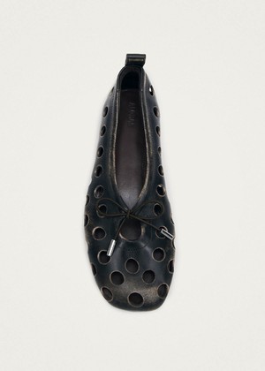 Rosalind Cut Out Vintage Effect Brown Leather Ballet Flats from Alohas