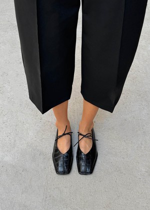 Sway Croco Black Leather Ballet Flats from Alohas