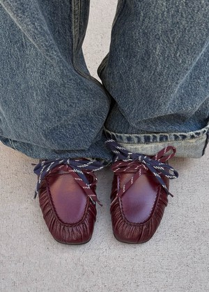 Aven Lace Rift Burgundy Leather Loafers from Alohas