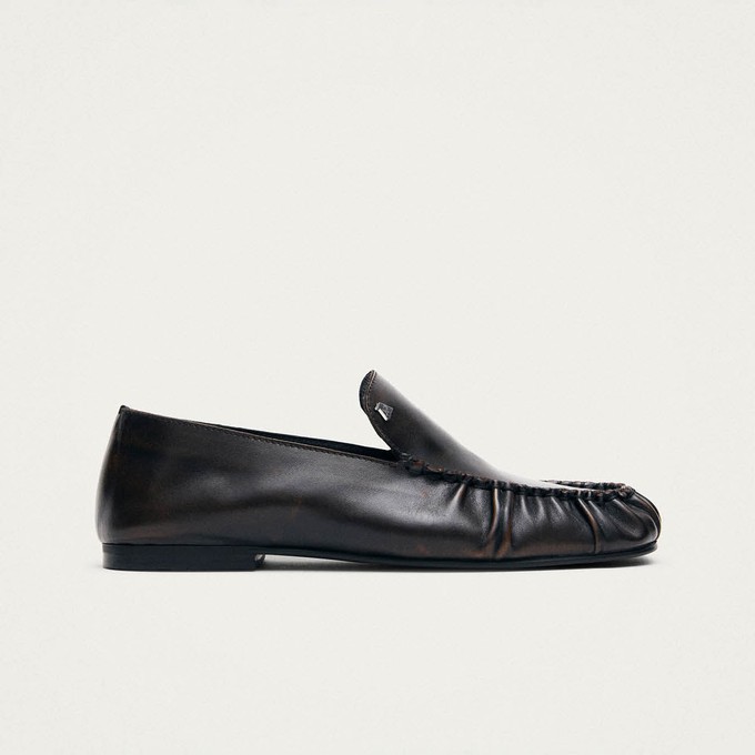 Gabe Vintage Effect Brown Leather Loafers from Alohas