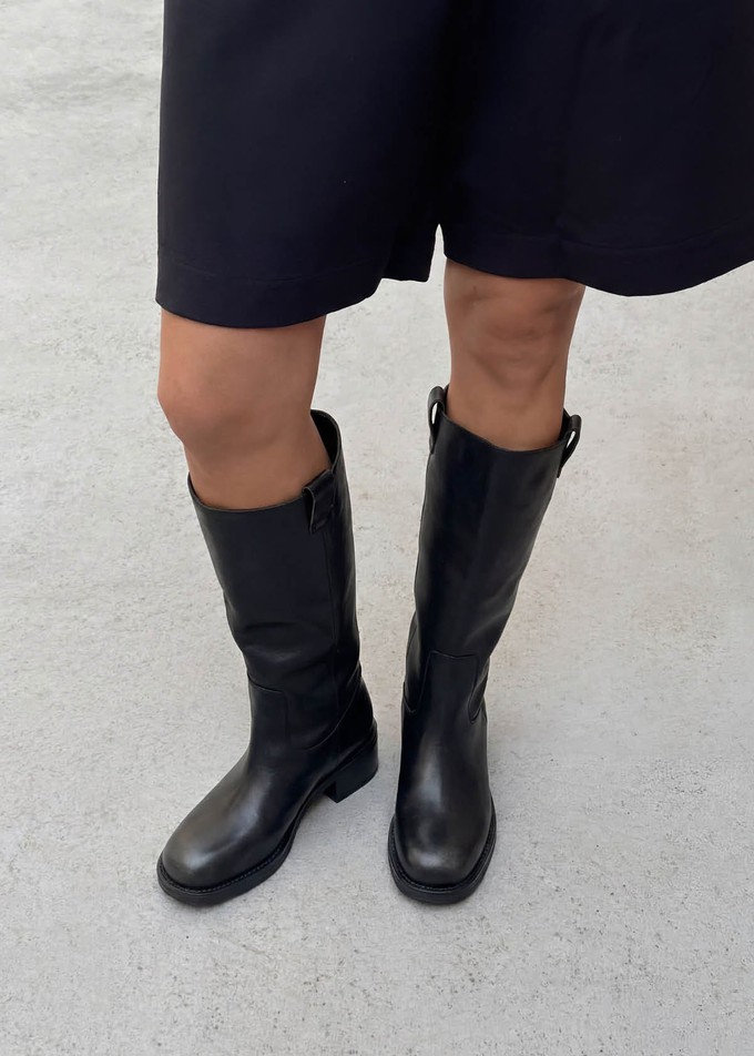 Sajan Vintage Effect Black Leather Boots from Alohas