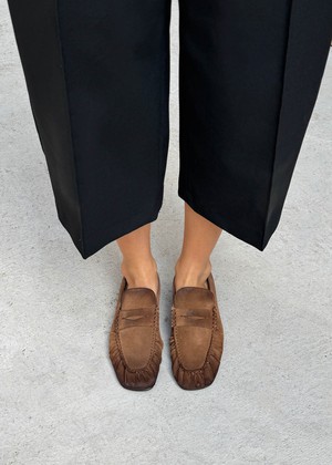 Aven Vintage Effect Suede Brown Leather Loafers from Alohas