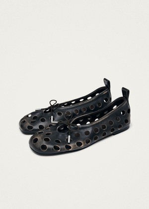 Rosalind Cut Out Vintage Effect Brown Leather Ballet Flats from Alohas