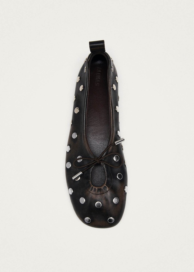 Rosalind All Studs Vintage Effect Brown Leather Ballet Flats from Alohas