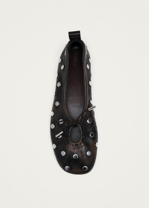 Rosalind All Studs Vintage Effect Brown Leather Ballet Flats from Alohas