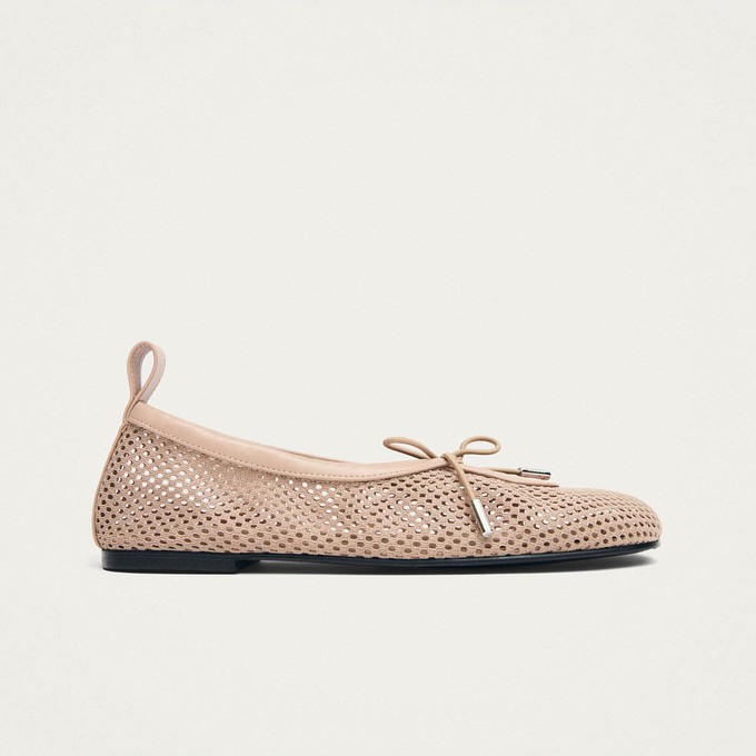 Rosalind Mesh Beige Leather Ballet Flats from Alohas