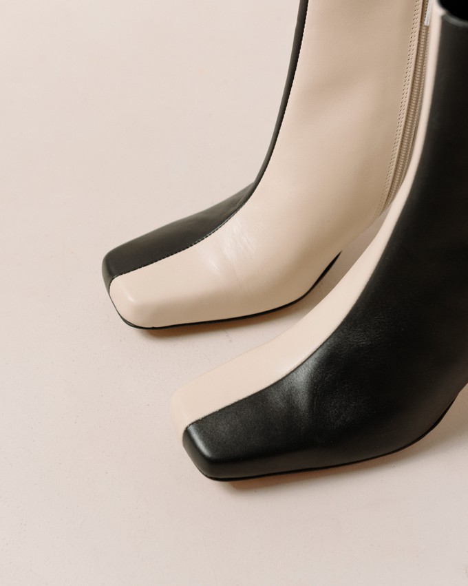 Frappe Bicolor Black Cream Leather Ankle Boots from Alohas