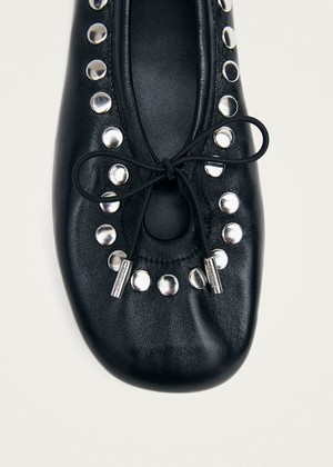 Rosalind Studs Black Leather Ballet Flats from Alohas