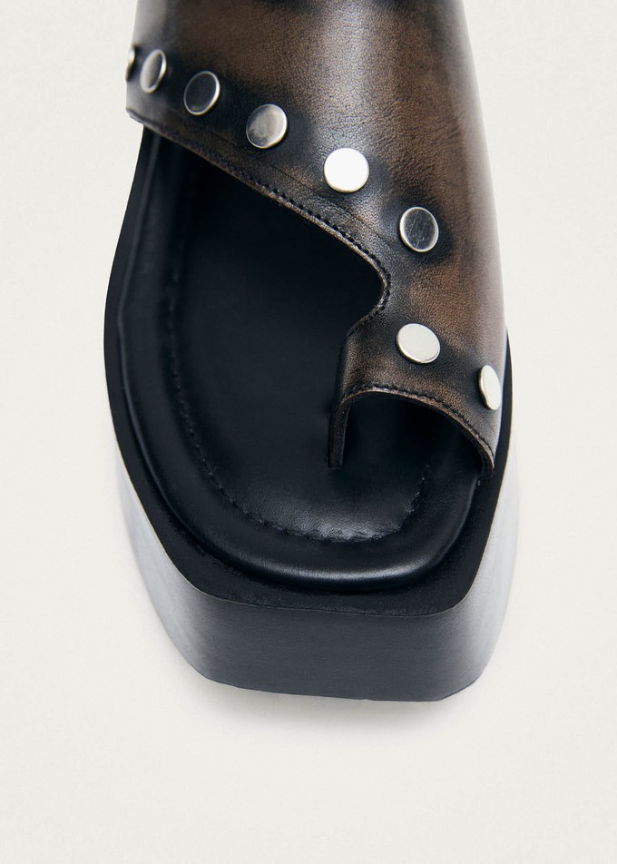 Nova Studs Vintage Effect Brown Leather Sandals from Alohas