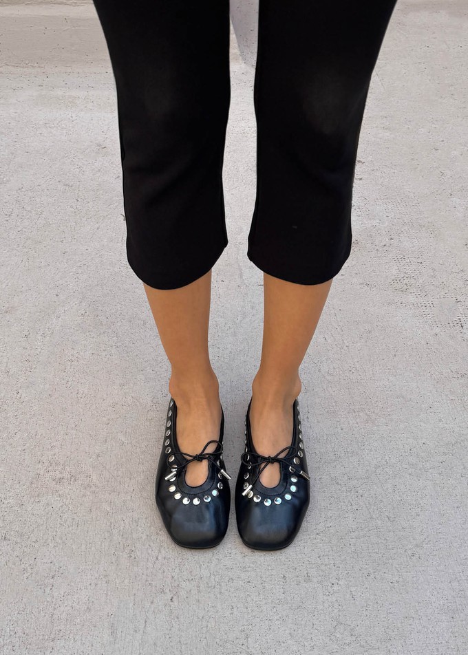 Rosalind Studs Black Leather Ballet Flats from Alohas