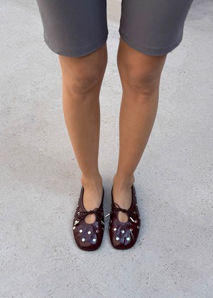 Rosalind All Studs Patent Burgundy Leather Ballet Flats from Alohas