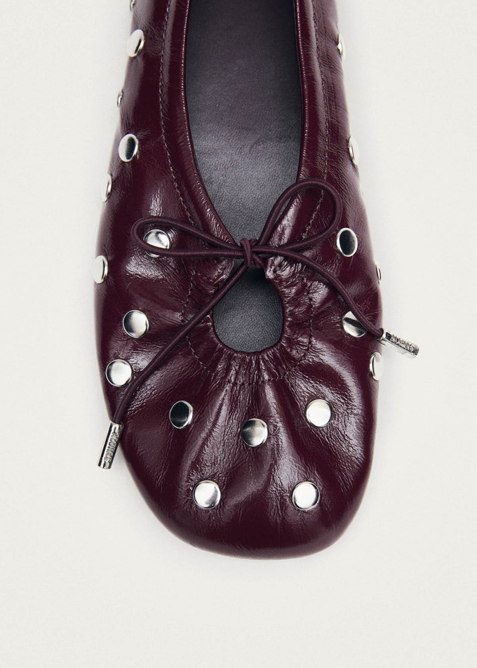 Rosalind All Studs Patent Burgundy Leather Ballet Flats from Alohas