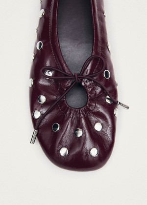 Rosalind All Studs Patent Burgundy Leather Ballet Flats from Alohas
