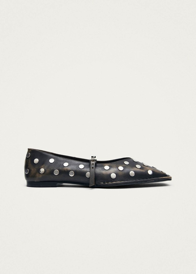 Sway All Studs Vintage Effect Dark Brown Leather Ballet Flats from Alohas