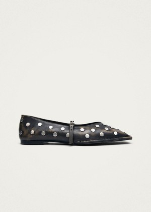 Sway All Studs Vintage Effect Dark Brown Leather Ballet Flats from Alohas