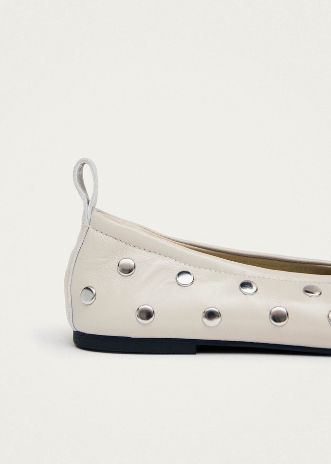 Rosalind All Studs Cream Leather Ballet Flats from Alohas