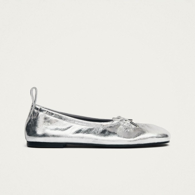 Rosalind Shimmer Silver Leather Ballet Flats from Alohas