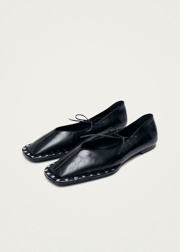 Sway Studs Rift Black Leather Ballet Flats from Alohas