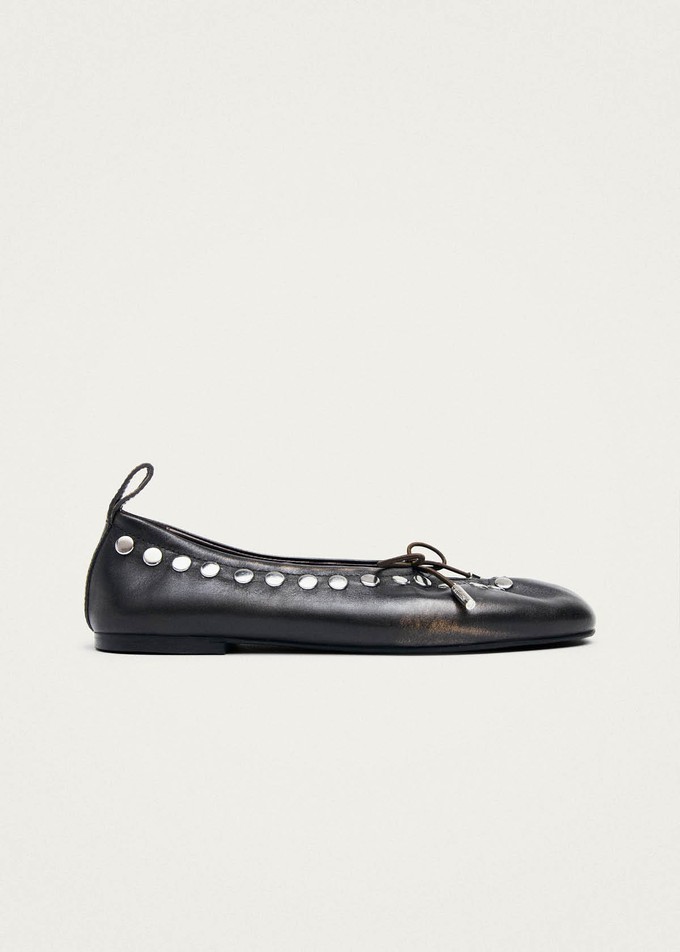 Rosalind Studs Vintage Effect Brown Leather Ballet Flats from Alohas