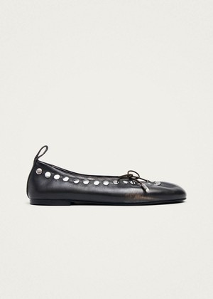 Rosalind Studs Vintage Effect Brown Leather Ballet Flats from Alohas