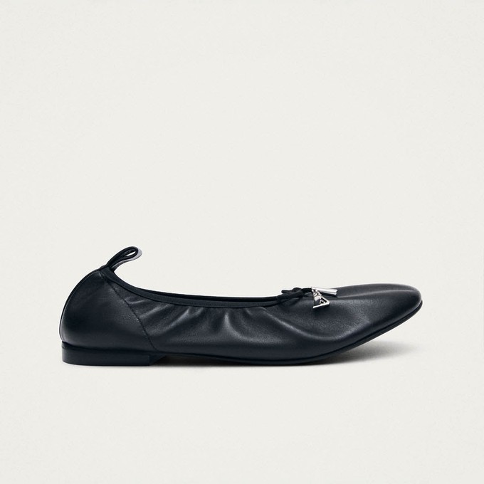 Elena Black Leather Ballet Flats from Alohas