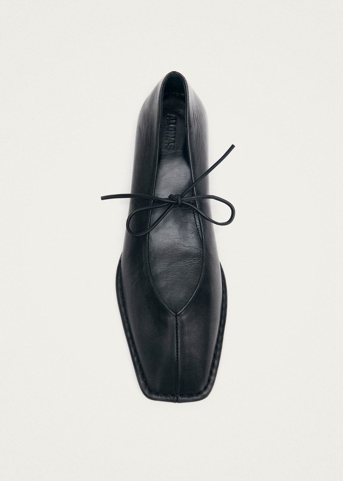 Sway Vintage Effect Black Leather Ballet Flats from Alohas