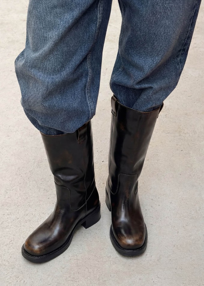 Sajan Vintage Effect Brown Leather Boots from Alohas