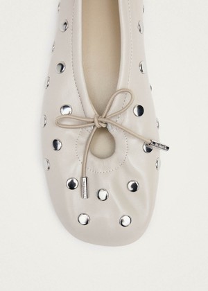Rosalind All Studs Cream Leather Ballet Flats from Alohas