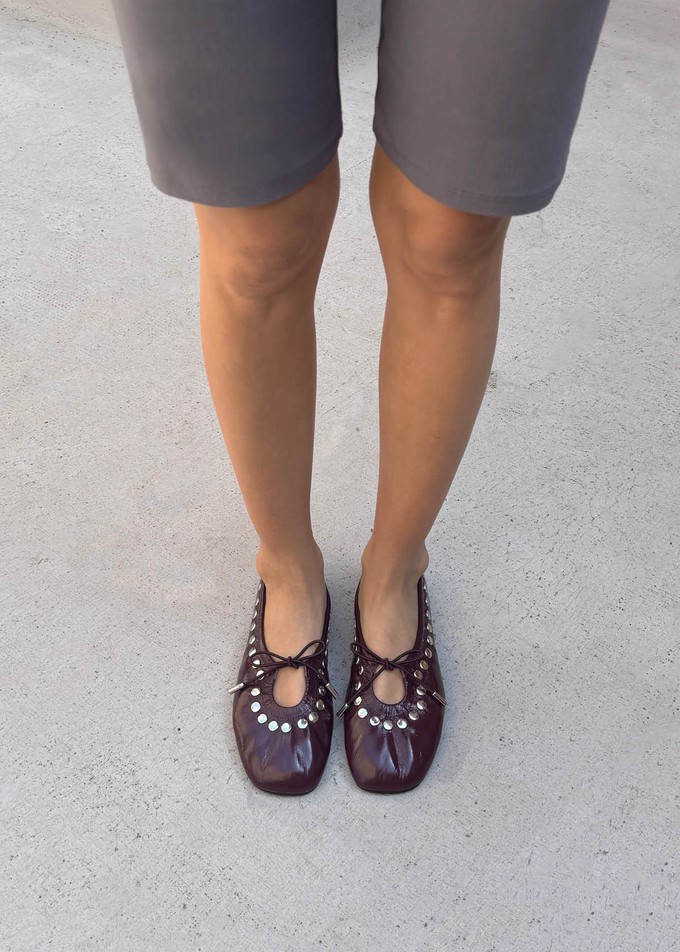 Rosalind Studs Patent Burgundy Leather Ballet Flats from Alohas