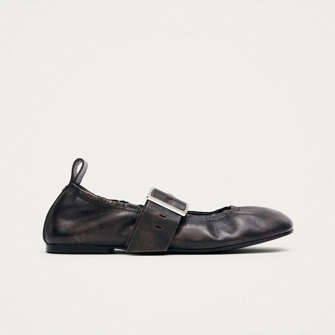 Sarea Vintage Effect Brown Leather Ballet Flats from Alohas