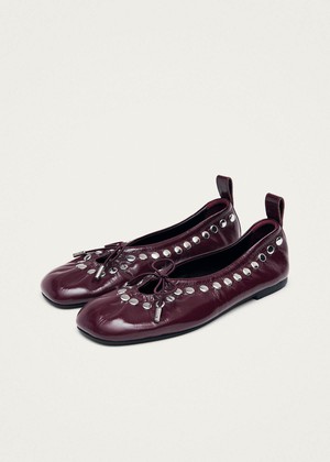Rosalind Studs Patent Burgundy Leather Ballet Flats from Alohas
