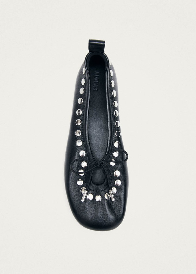 Rosalind Studs Black Leather Ballet Flats from Alohas