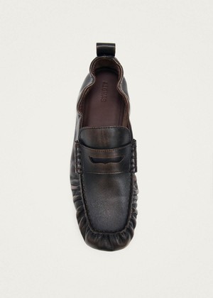 Sage Vintage Effect Brown Leather Loafers from Alohas