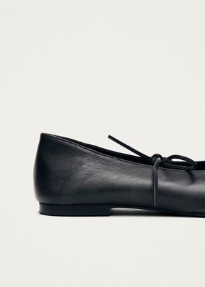 Sway Vintage Effect Black Leather Ballet Flats from Alohas