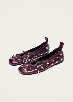 Rosalind All Studs Patent Burgundy Leather Ballet Flats from Alohas