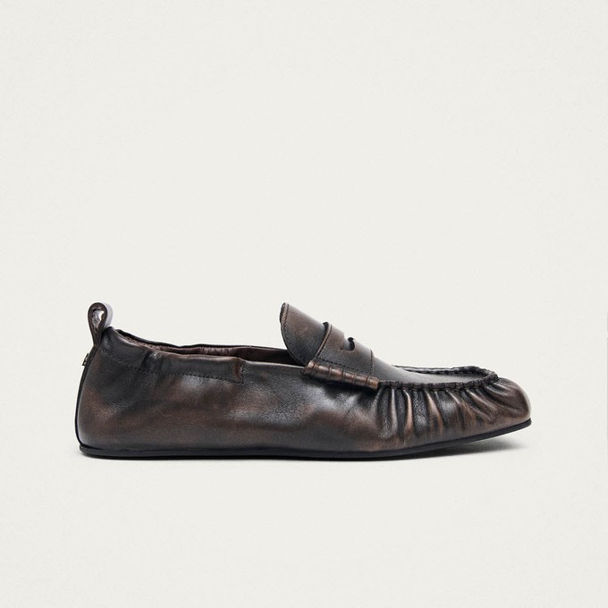 Sage Vintage Effect Brown Leather Loafers from Alohas