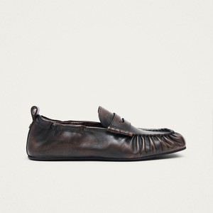 Sage Vintage Effect Brown Leather Loafers from Alohas