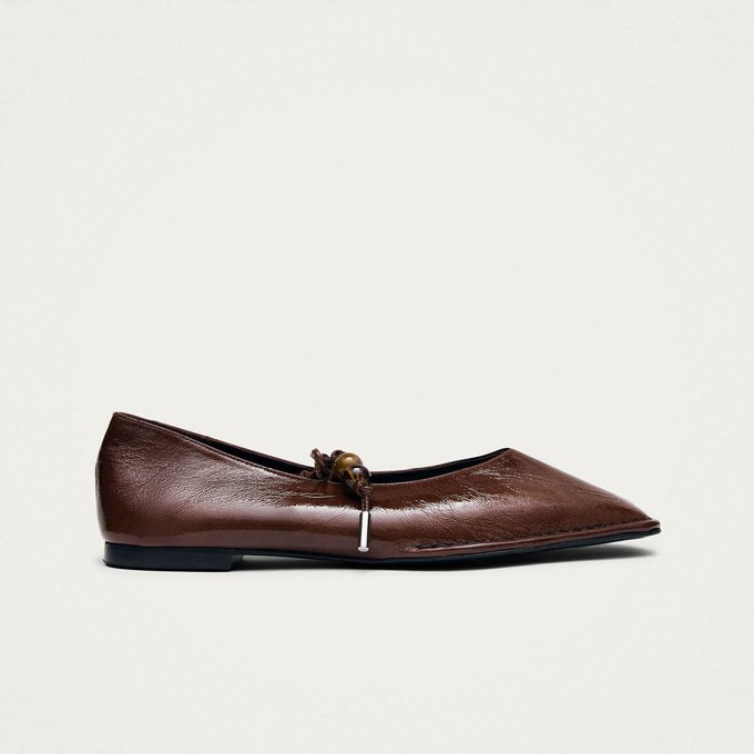 Sway Beads Rift Brown Leather Ballet Flats from Alohas