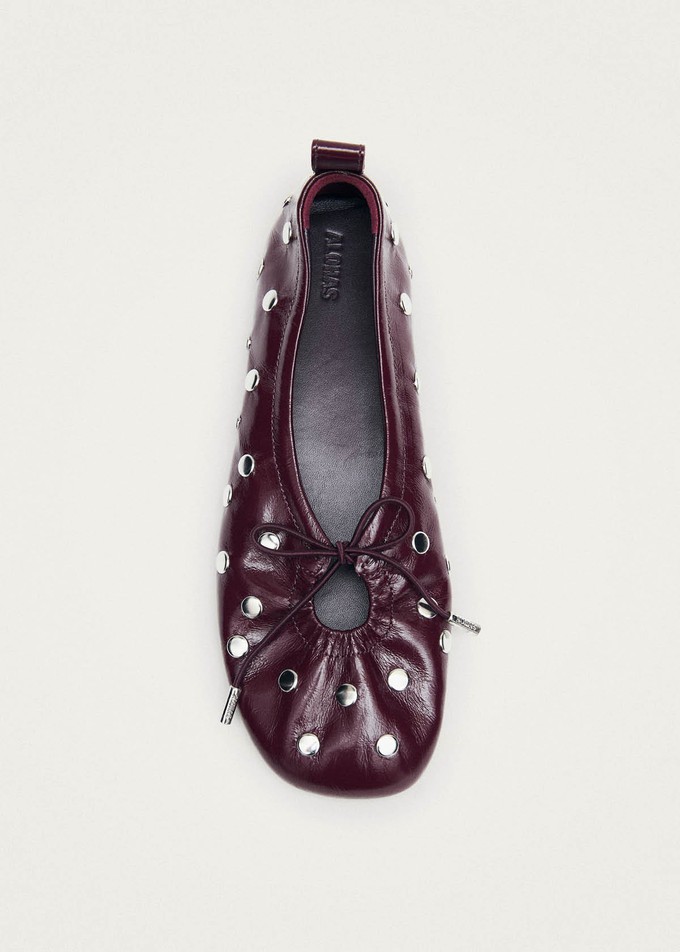 Rosalind All Studs Patent Burgundy Leather Ballet Flats from Alohas