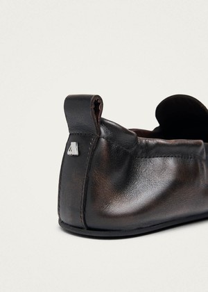 Sage Vintage Effect Brown Leather Loafers from Alohas