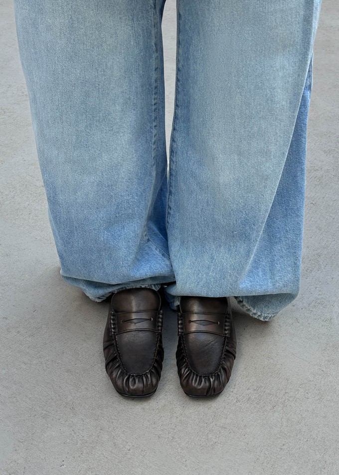 Aven Mule Vintage Effect Brown Leather Loafers from Alohas