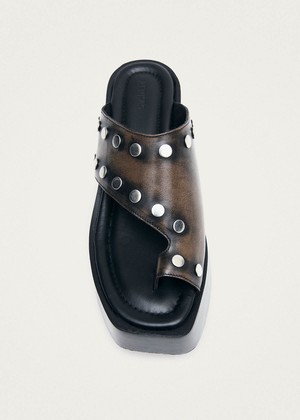 Nova Studs Vintage Effect Brown Leather Sandals from Alohas