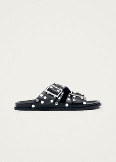 Alba Studs Black Leather Sandals via Alohas