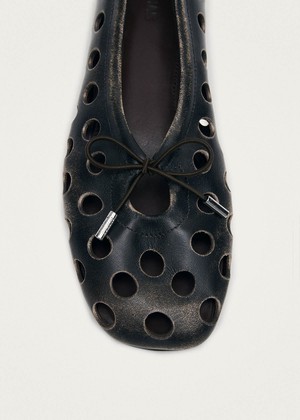 Rosalind Cut Out Vintage Effect Brown Leather Ballet Flats from Alohas