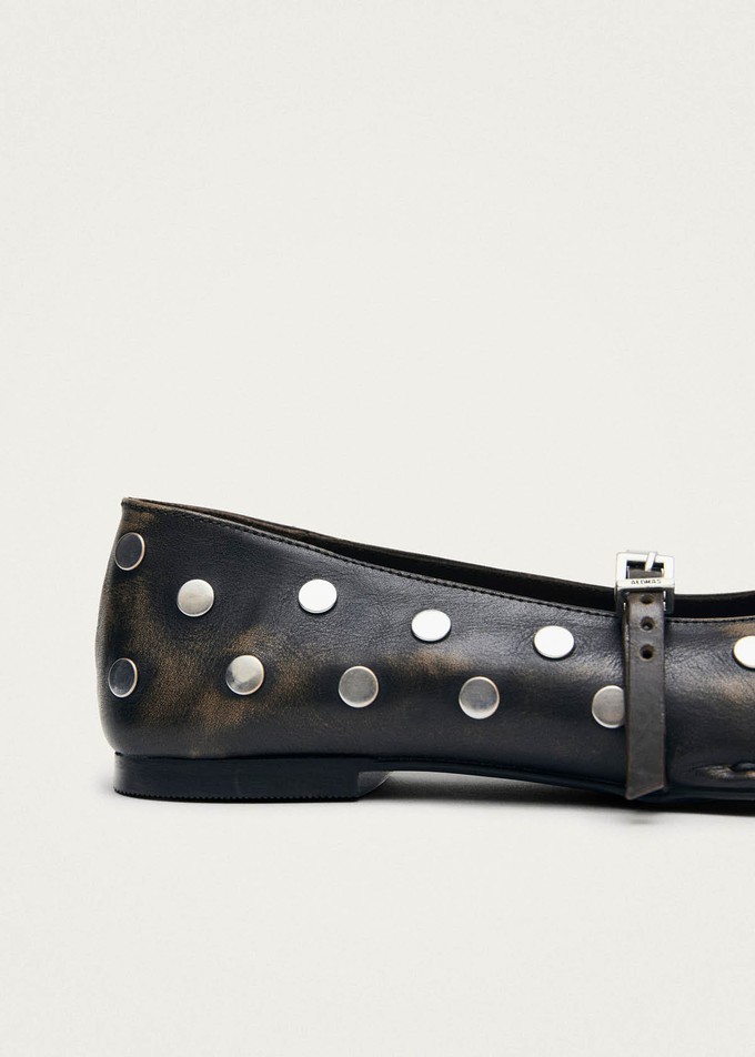 Sway All Studs Vintage Effect Dark Brown Leather Ballet Flats from Alohas