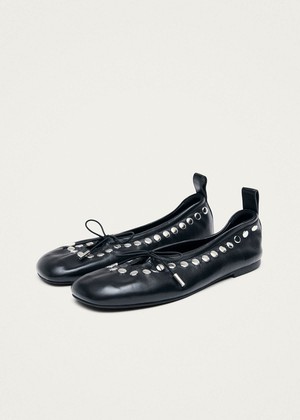 Rosalind Studs Black Leather Ballet Flats from Alohas