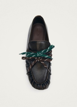 Aven Lace Vintage Effect Brown Leather Loafers from Alohas