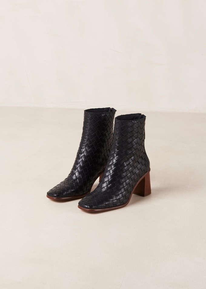 West Braided Black Leather Ankle Boots from Alohas