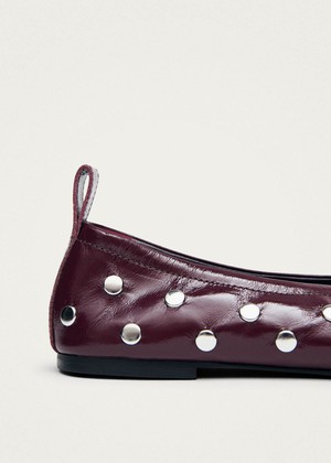 Rosalind All Studs Patent Burgundy Leather Ballet Flats from Alohas